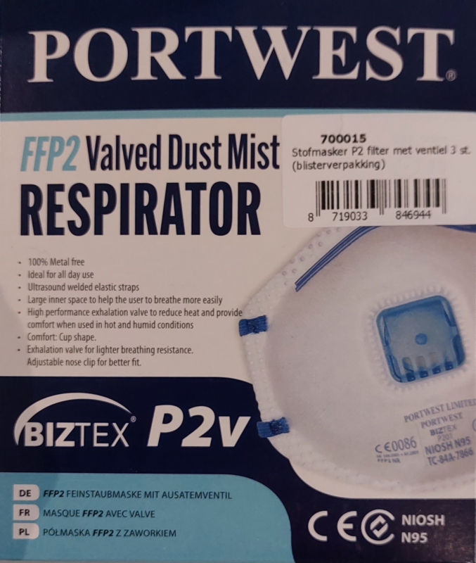 Stofmasker P2 filter met ventiel 3 st.