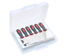 Koffer met 5 plamuurmessen en 1 speciaal mes rvs Lóutil Parfait